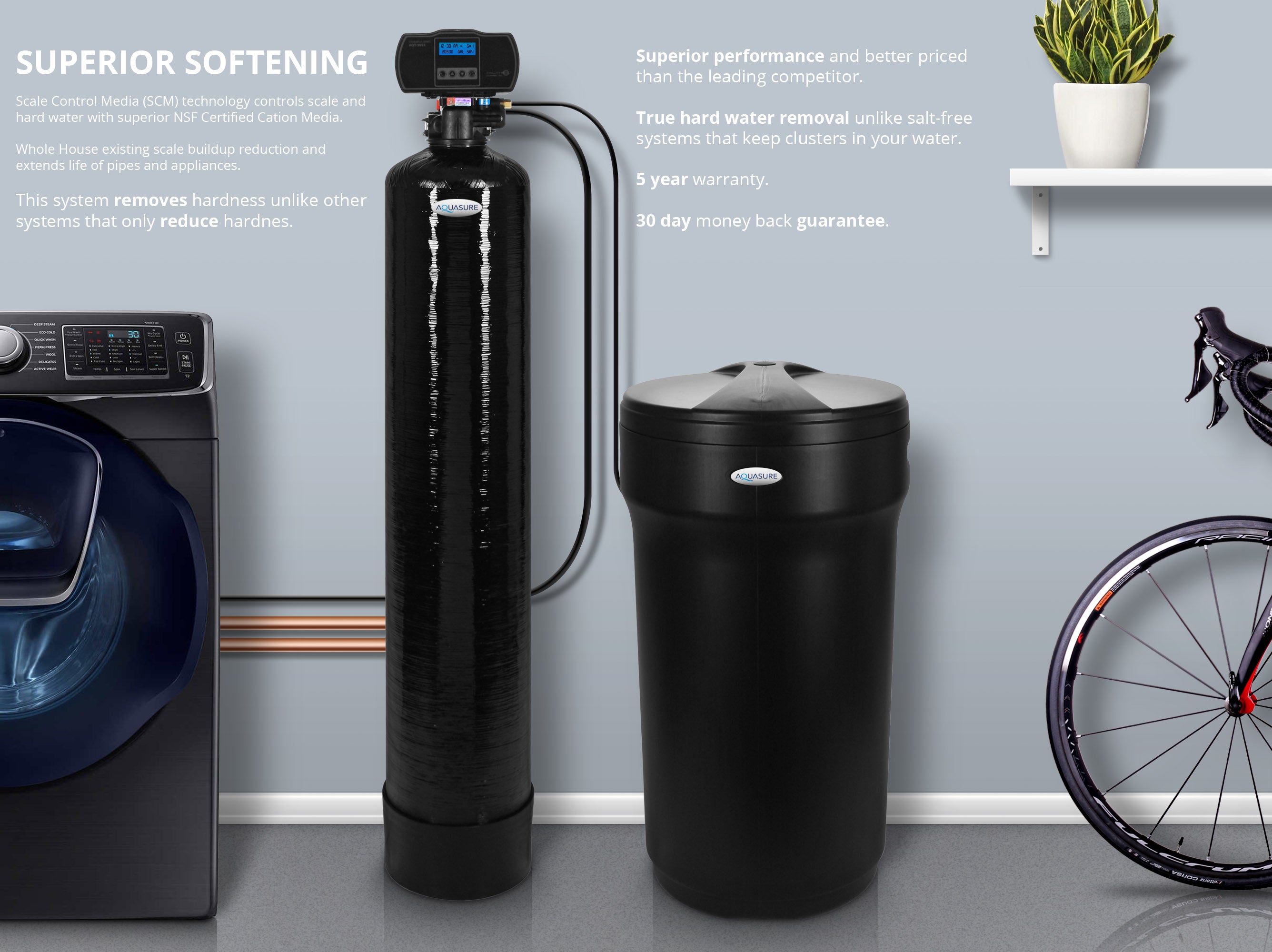 Aquasure Water Softener System Whole House Digital, 1-2 Bathrooms 32,000 Grains