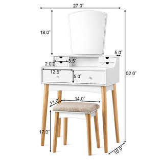 Gymax Vanity Table Set W/Mirror &a; 6 Drawer Dressing Table Cushioned Stool Makeup Table