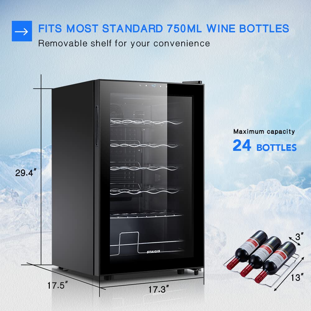 STAIGIS 24 Bottle Compressor Wine Cooler Refrigerator, Small Freestanding Wine Fridge for Red, White and Champagne, Mini Fridge