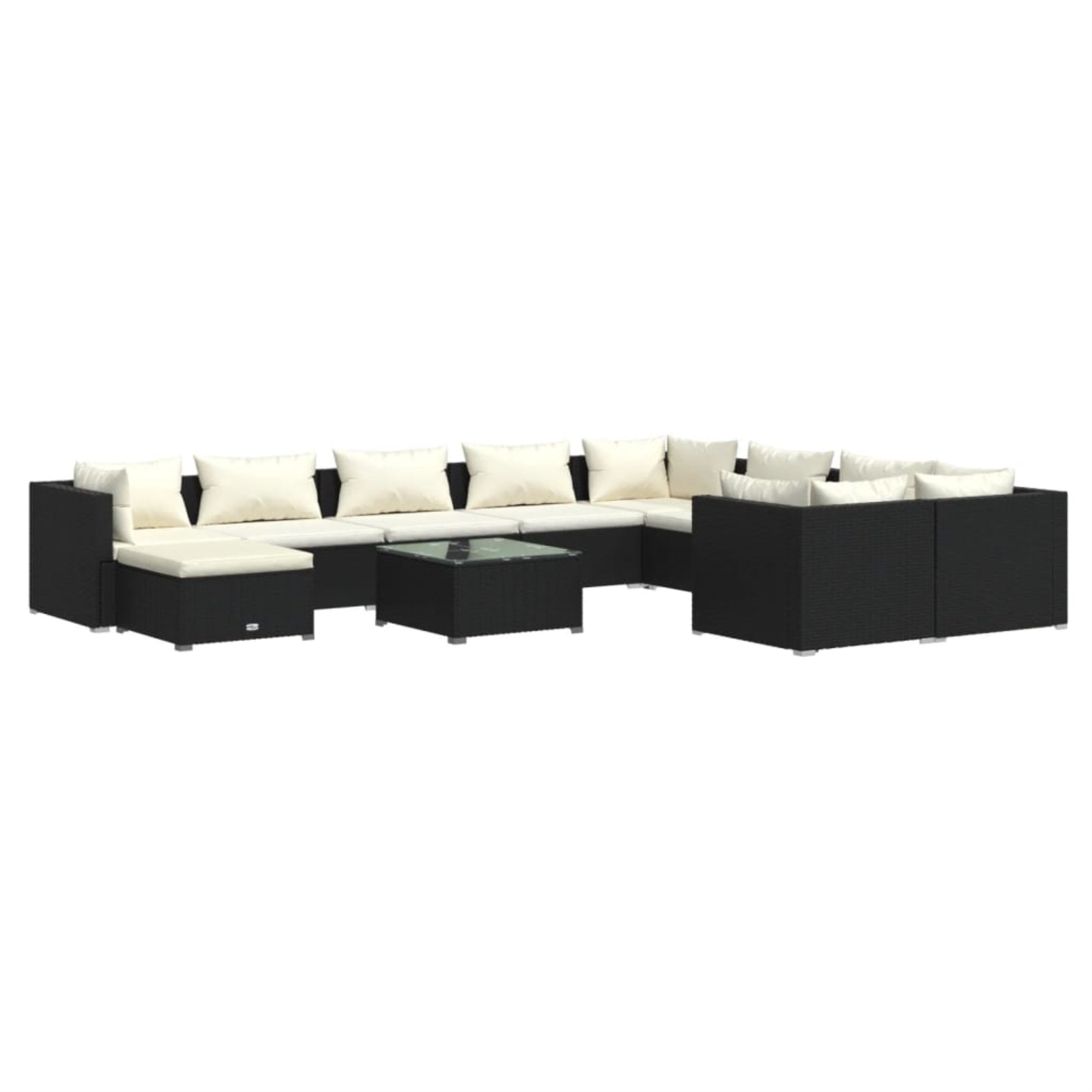 vidaXL 11 Piece Garden Lounge Set with Cushions Poly Rattan Black Black