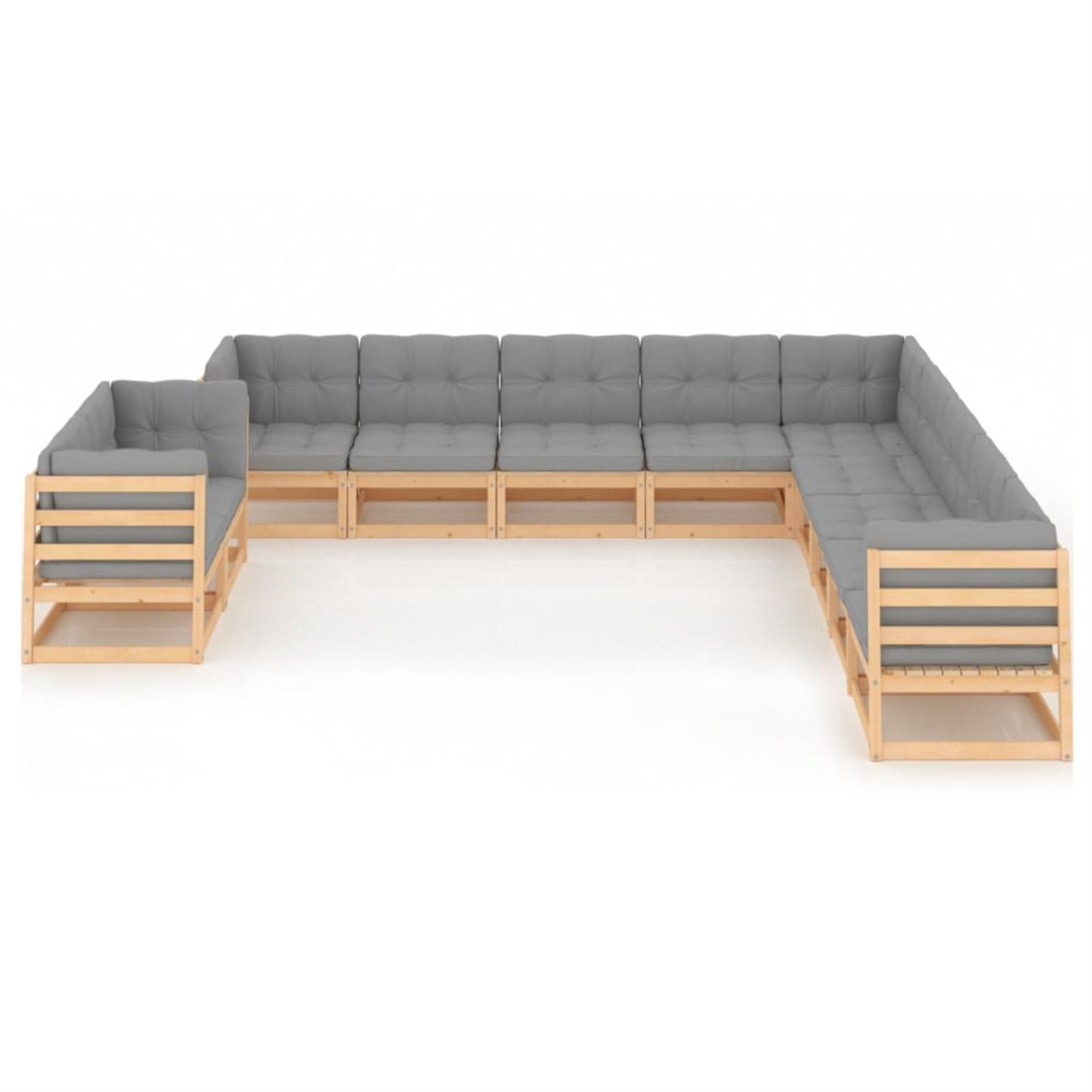 vidaXL 11 Piece Garden Lounge Set with Cushions Solid Pinewood Brown
