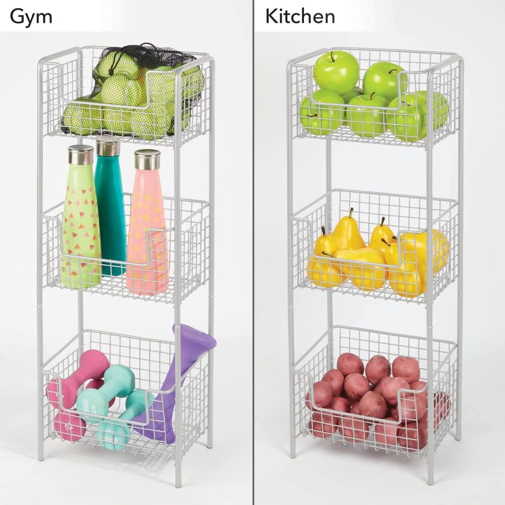 mDesign Steel Freestanding Storage Organizer Tower Rack Basket Shelf, Metal 3-Tier Furniture Unit for Master/Guest Bathroom, Powder Roo