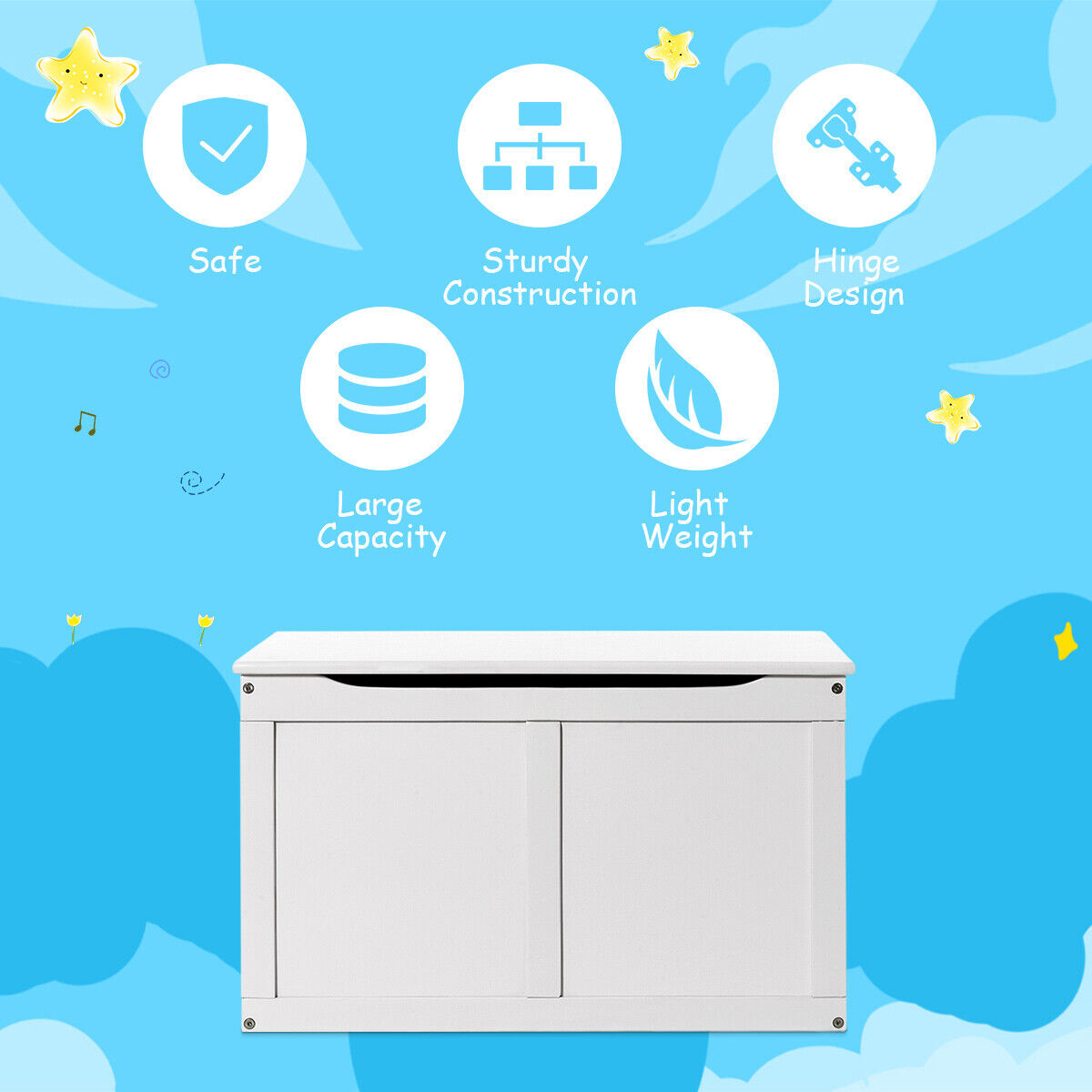Great Choice Products Wooden Kids Toy Storage Box Sitting Top Chest Organizer Large Bin Boys &a; Girls