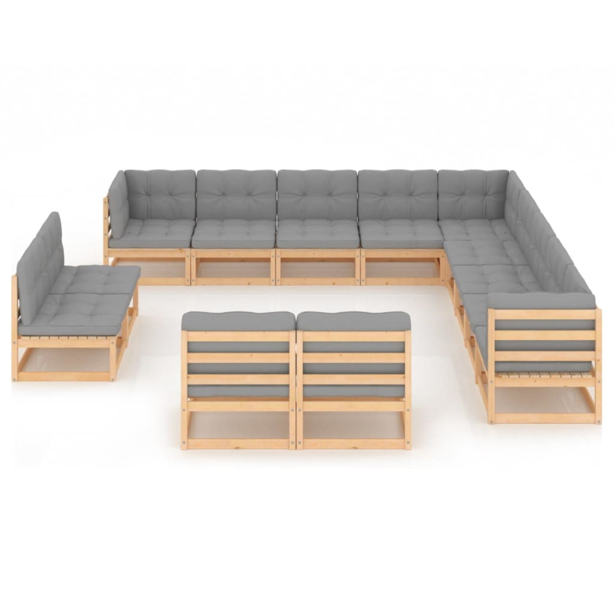 vidaXL 13 Piece Garden Lounge Set with Cushions Solid Pinewood Brown
