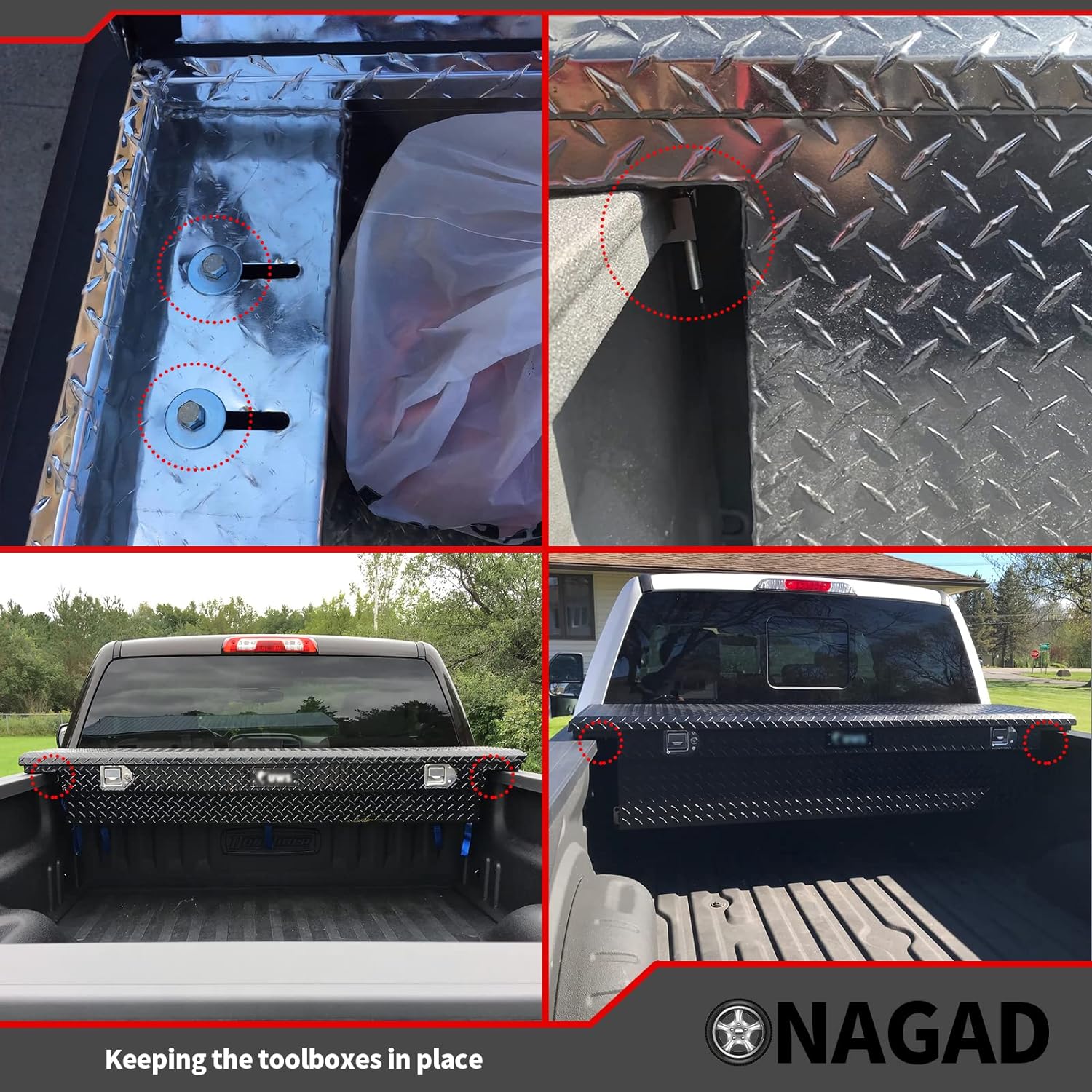 Onesnt Truck Tool Box Mounting Kit No Drill, Upgraded Pickup Truck Bed Tool Box Tie Downs, Aluminum Alloy J Hook Crossover Toolbox Cla