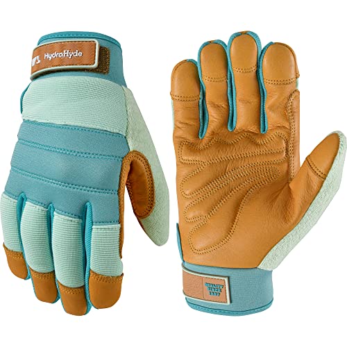 Wells Lamont Women&s;s HydraHyde Water-Resistant Leather Palm Hybrid Work Gardening Gloves, Small (3250S), Blue