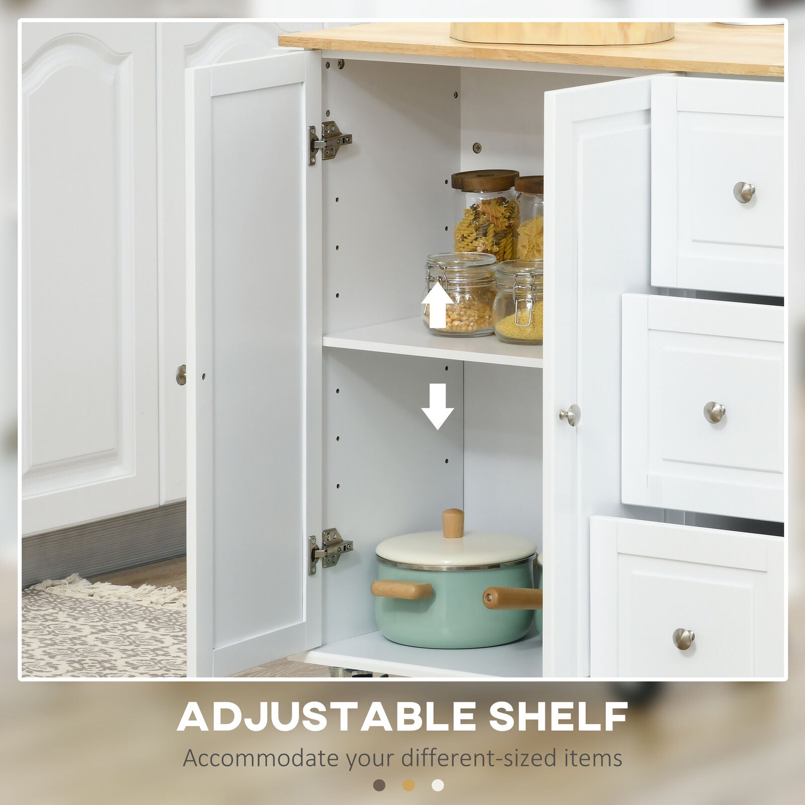 GCP Products Kitchen Island On Wheels, Kitchen Cart With Drop Leaf, 3 Drawers