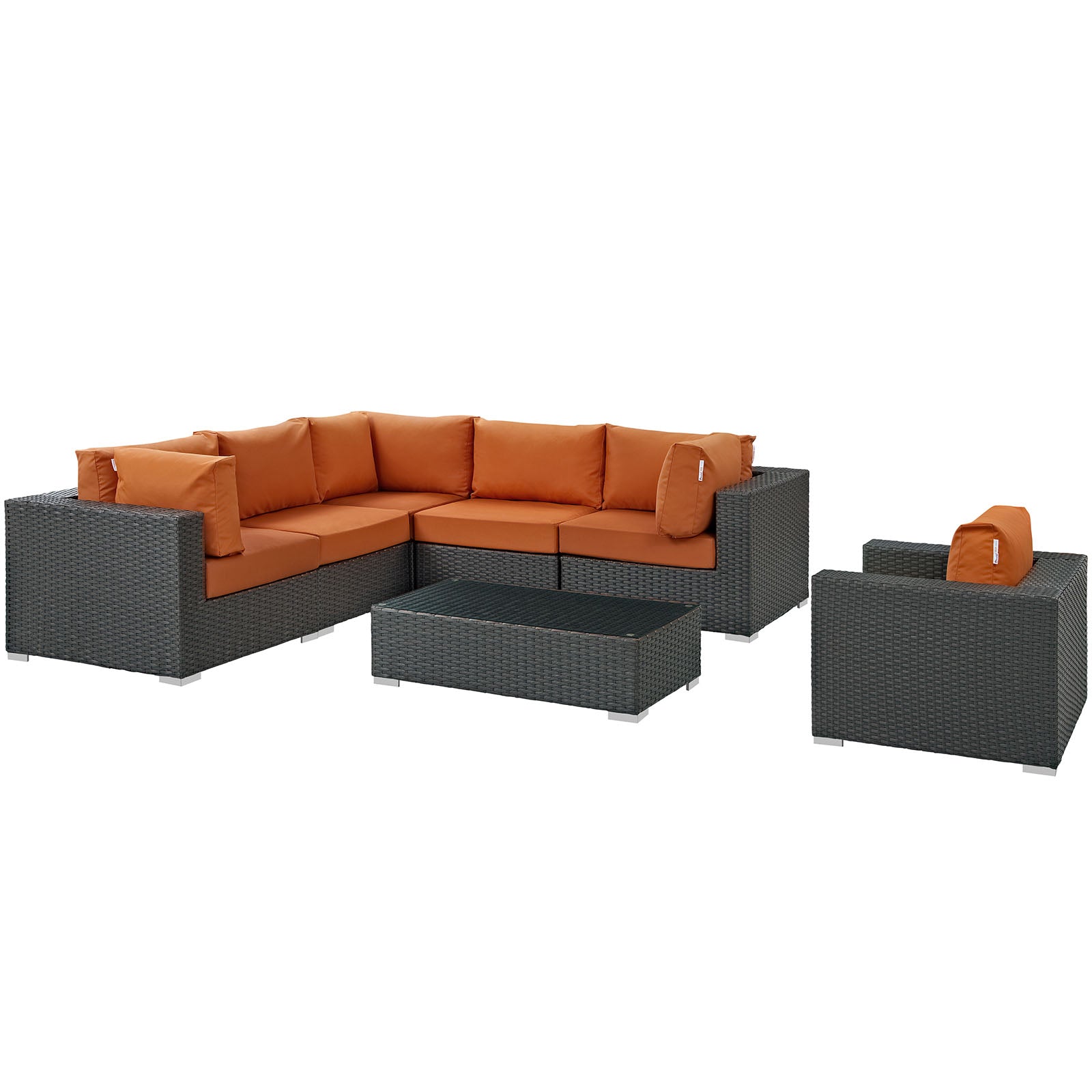 LexMod Sojourn 7 Piece Outdoor Patio Sunbrella® Sectional Set in Canvas Tuscan