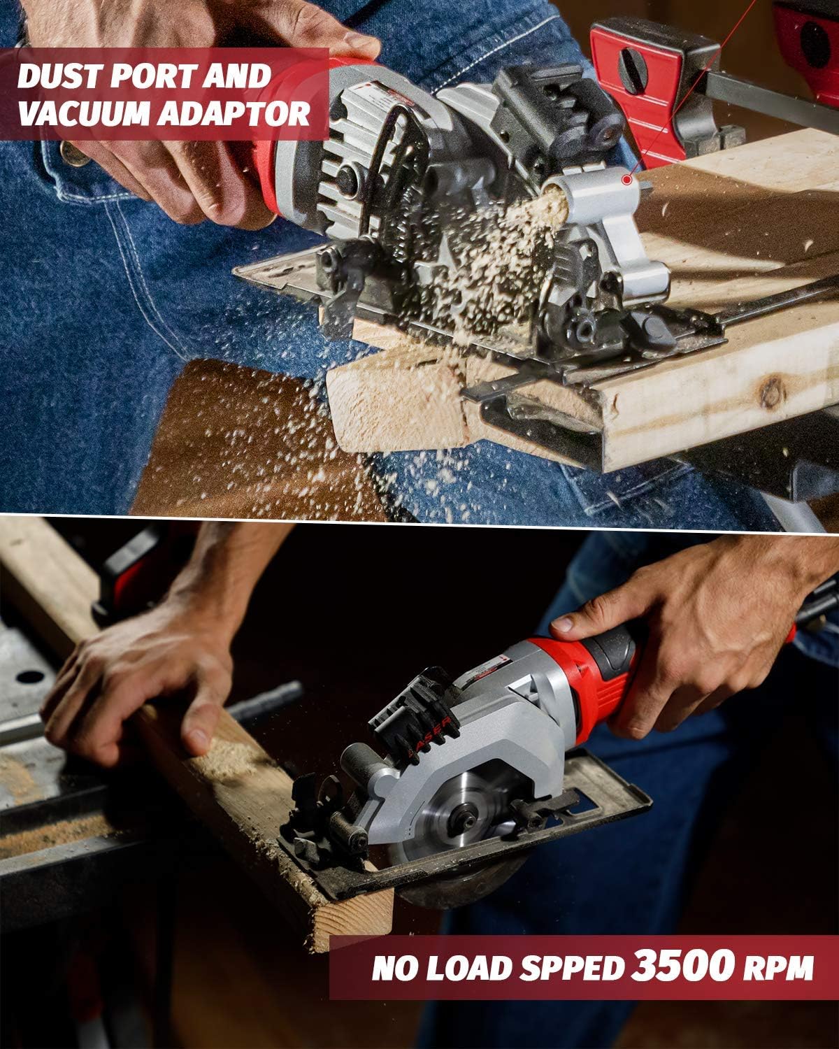 Amerisun Inc. PowerSmart Circular Saw, 24T 4-1/2 Electric Circular Saw, 4Amp 3500RPM Power Saw, Mini Circular Saw with Laser Guide, Two Saw B