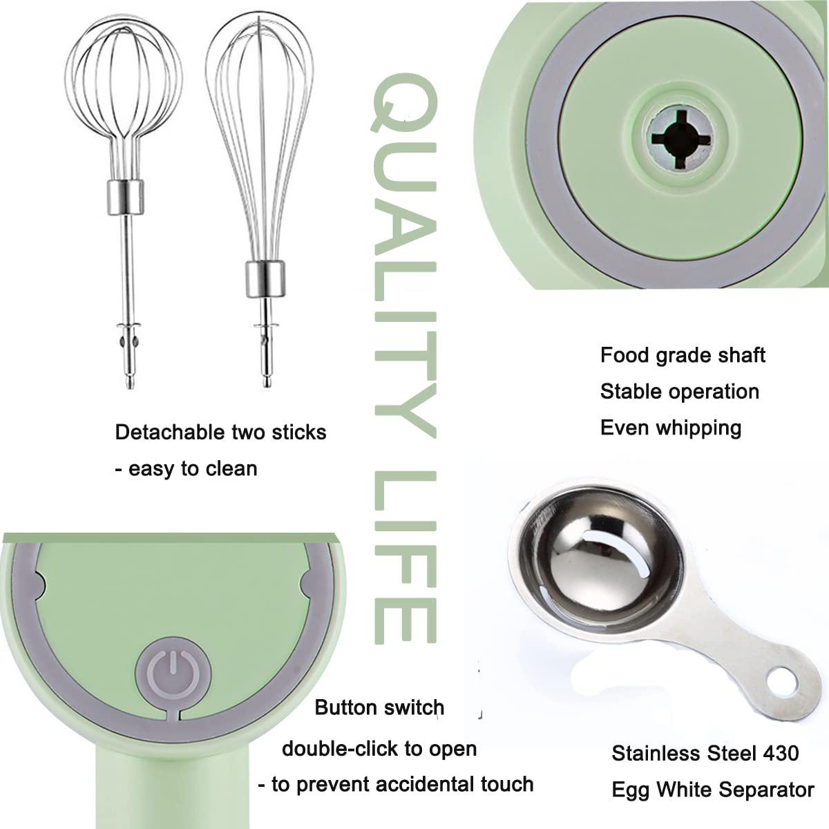 FURVOcHY hand mixer, portable electric cordless handheld mixer, 3-speed usb rechargeable with stainless steel twin mixer whips and egg