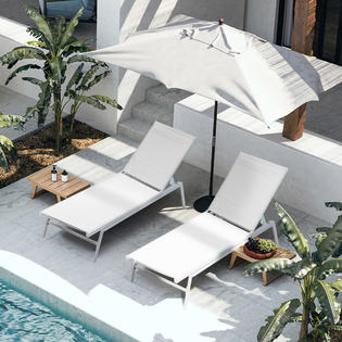 Nuu Garden Patio Chaise Lounge Outdoor All-Flat 5 Positions Chaise Lounge Chairs ,White