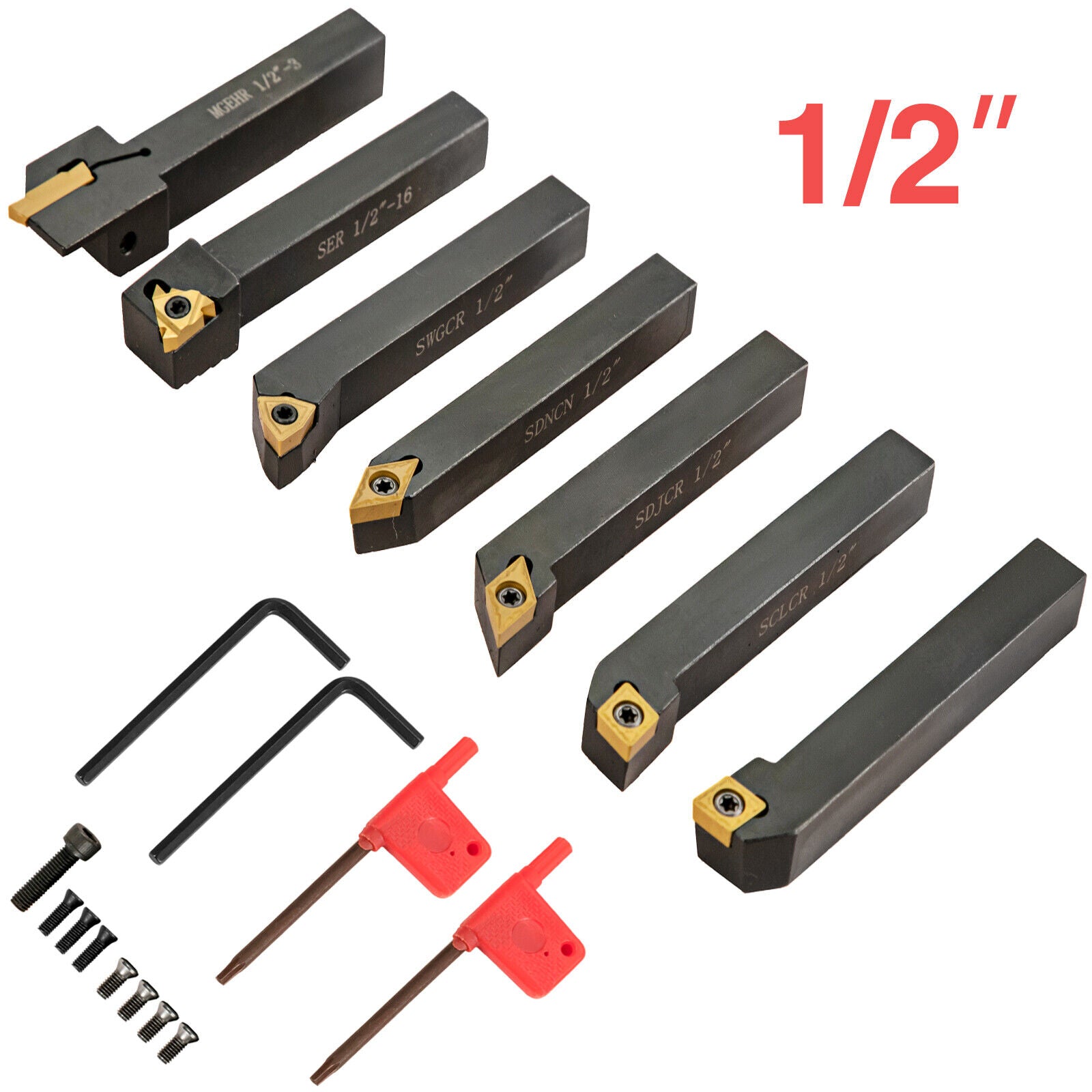 Stock Preferred Lathe Turning Tools + Indexable Carbide Inserts with Storage Box 7 Pcs