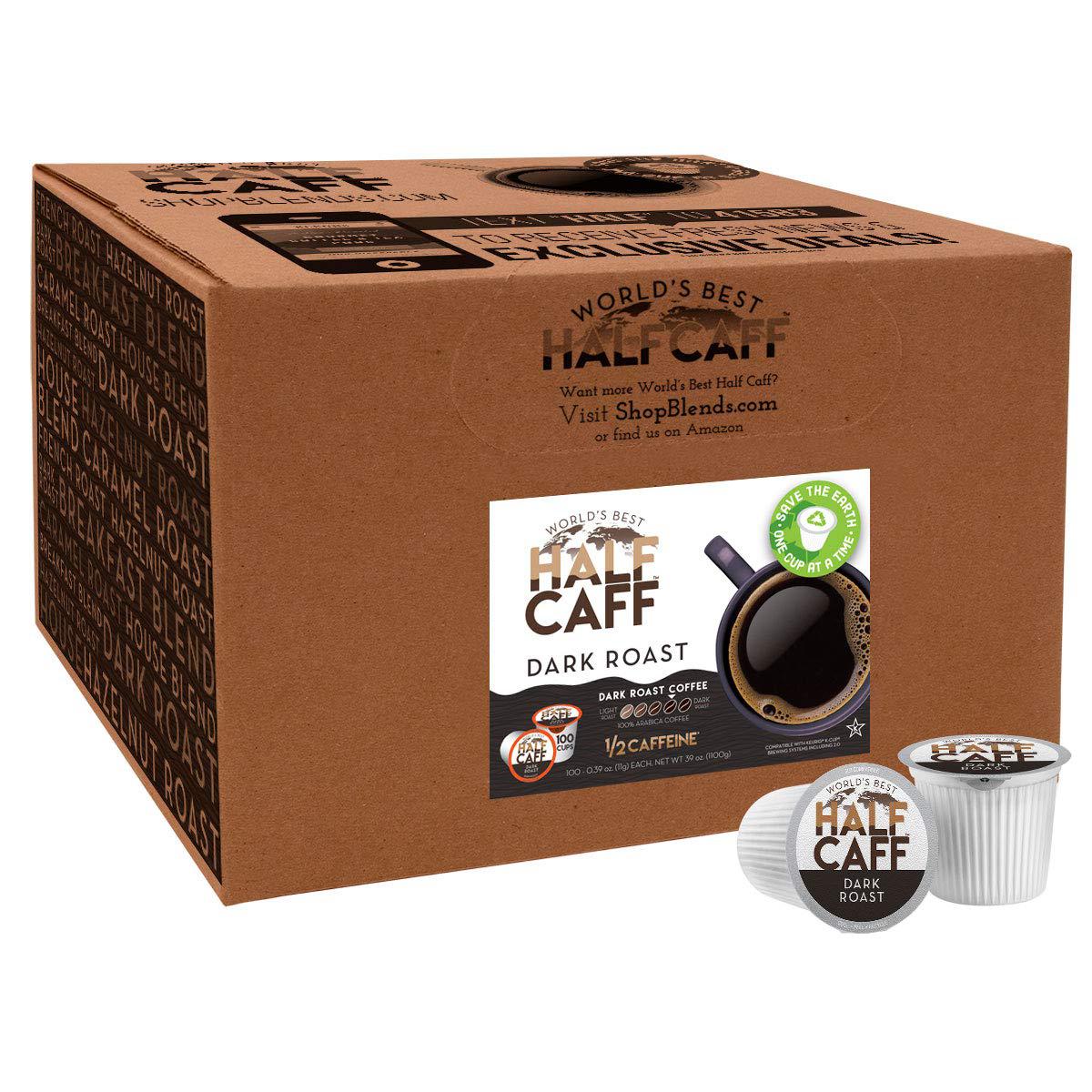 world\&s;s best half caff world&s;s best half caff dark roast coffee 100ct. solar energy produced recyclable single serve dark roast coffee pods - 100% a
