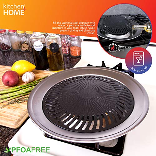 Kitchen + Home Stove Top Smokeless Grill Indoor Korean BBQ Grill Pan,- Stainless Steel with Double Coated NonStick Surface with