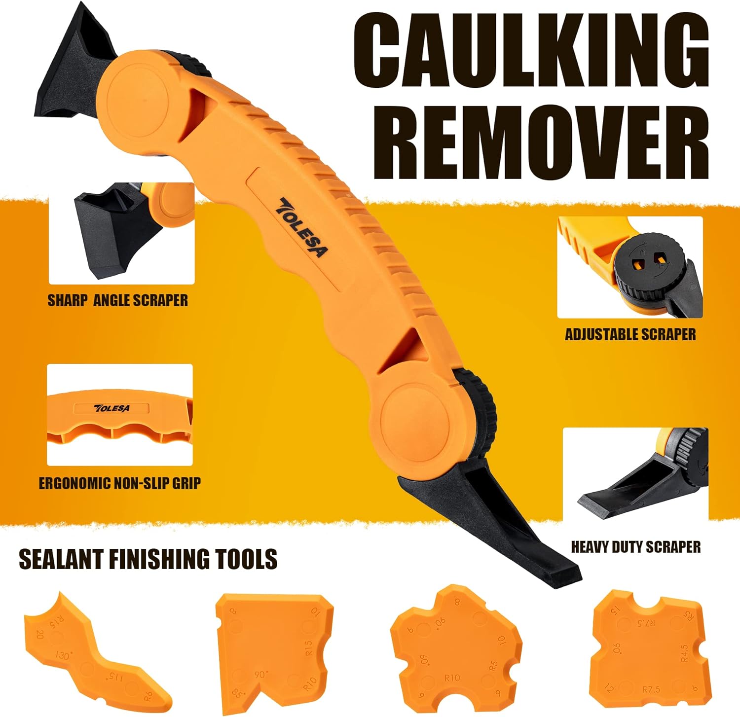 TOLESA Dripless Caulking Gun with Comfortable Grip for Kitchen Bathroom Window Adhesives 10:1 Thrust Ratio Silicon Caulking Tools Kit
