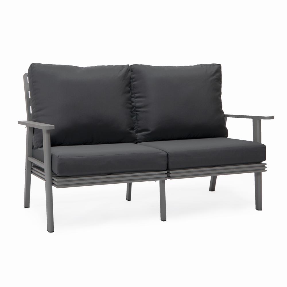Leisuremod 3-Piece Outdoor Patio Set with Grey Aluminum Frame and Loveseat and Armchairs