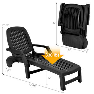 Gymax Set of 2 Patio Adjustable Chaise Lounge Chair Folding Sun Lounger Recliner Black