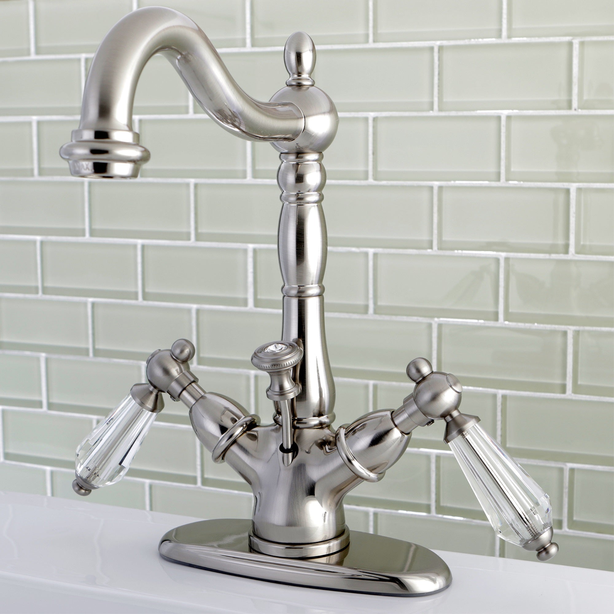 Kingston Brass KS1438WLL Wilshire Two-Handle Bathroom Faucet with Brass Pop-Up and Cover Plate, Brushed Nickel