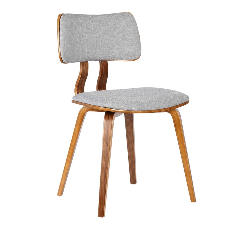 Armen Living Armen Jaguar Mid-Century Dining Chair in Walnut Wood and Gray Fabric
