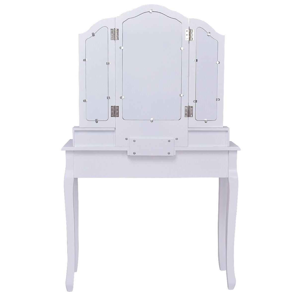 Great Choice Products Tri Folding Mirror Vanity Dressing Table Stool Set Bedroom Desk With 4 Drawers