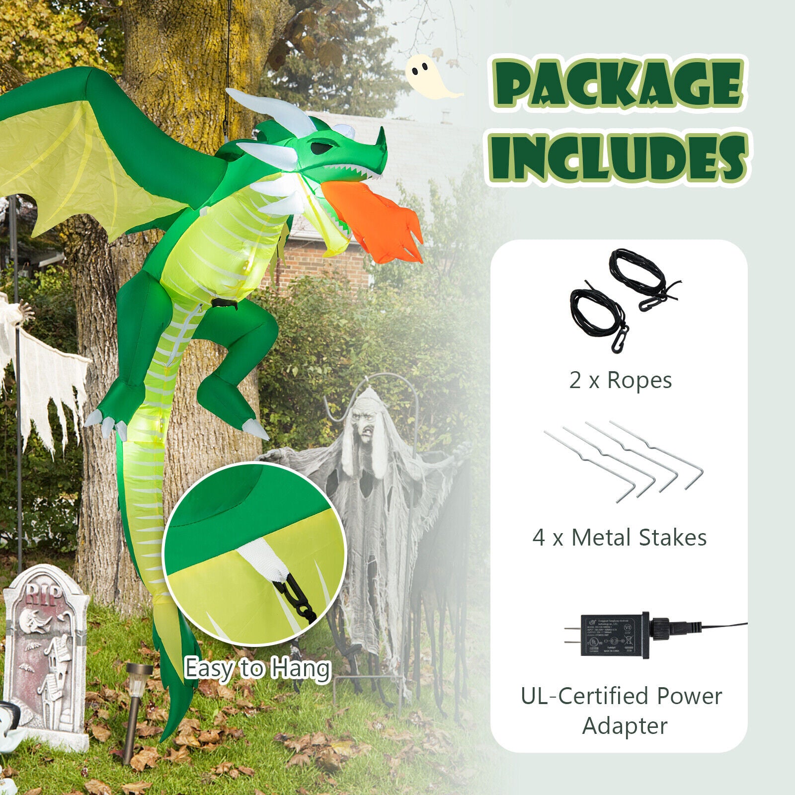 Great Choice Products 5 Ft Halloween Inflatable Decoration Blow-Up Flying Fire-Breathing Dragon Party