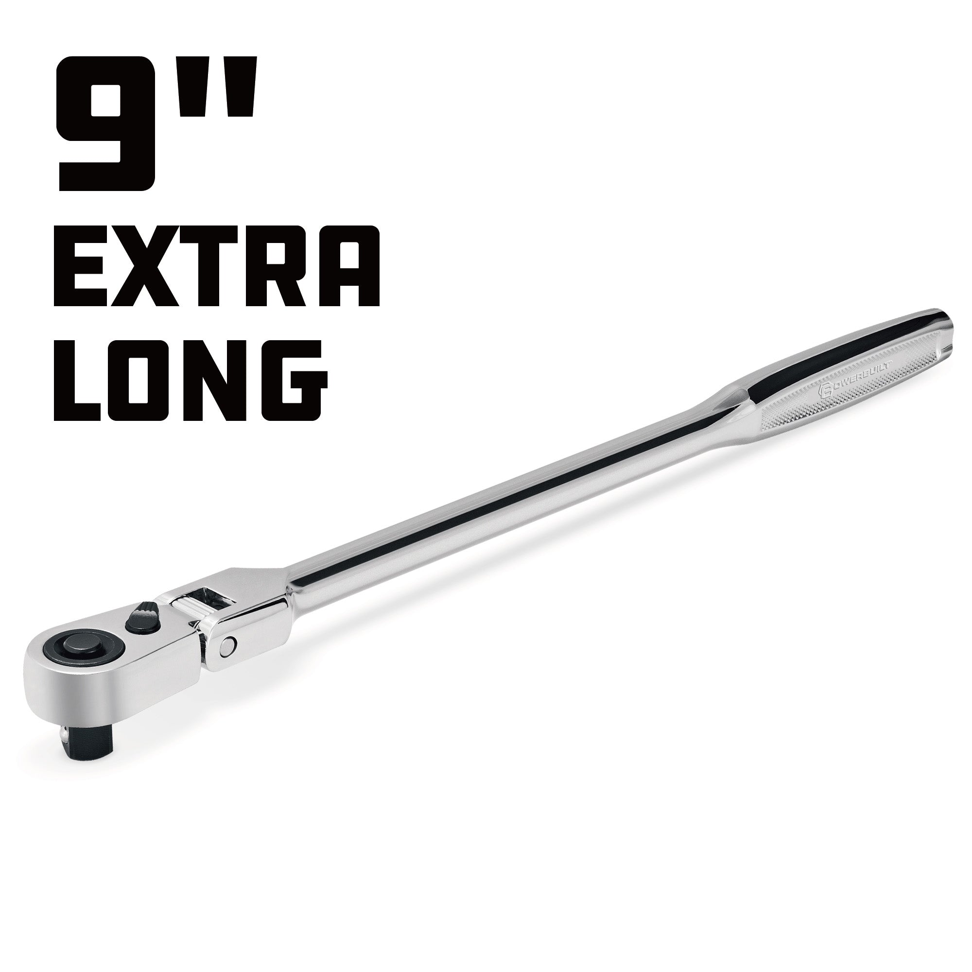 Powerbuilt 1/4 Inch Drive 72 Tooth Pro Tech 9 Inch Long Reach Flex Head Ratchet with Contour Handle - 649951