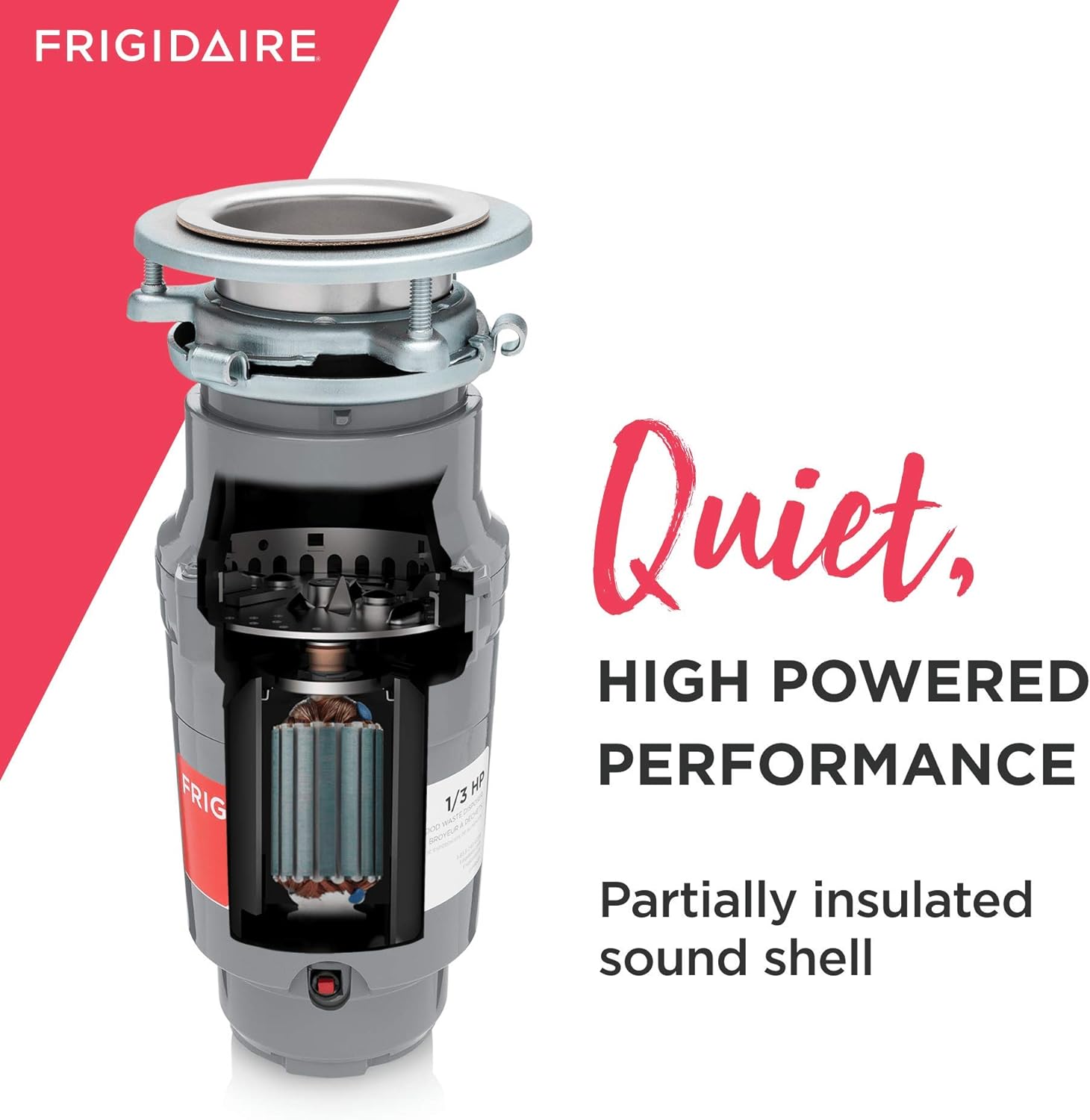 Frigidaire FF03DISPD1 1/3 HP Direct Wire Garbage Disposer for Kitchen Sinks, Horsepower