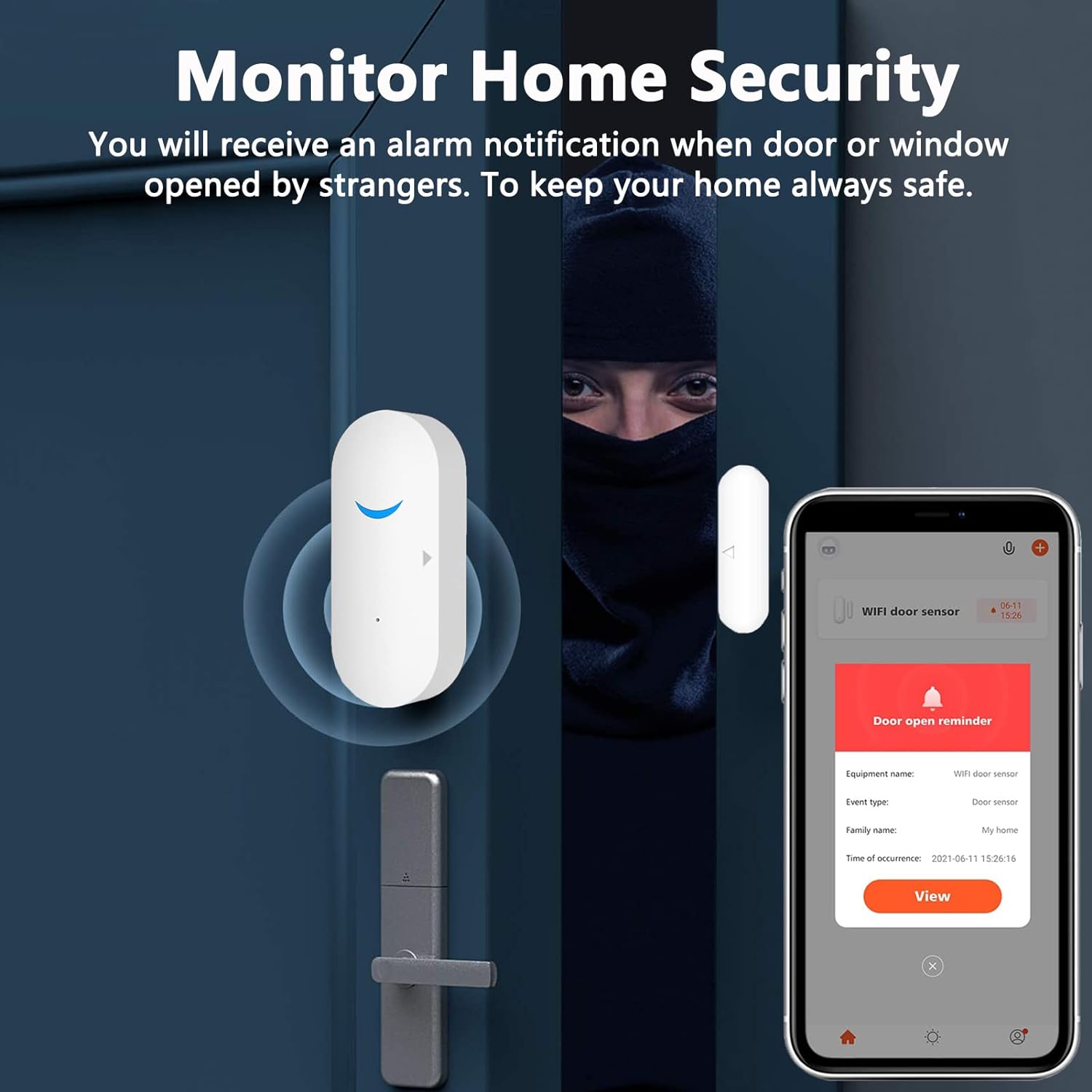 Generic Smart Door Sensor Alarm Wireless, WiFi Door Window Detector with 8 Batteries, Smart Linkage Window Door Contact Sensor for Home