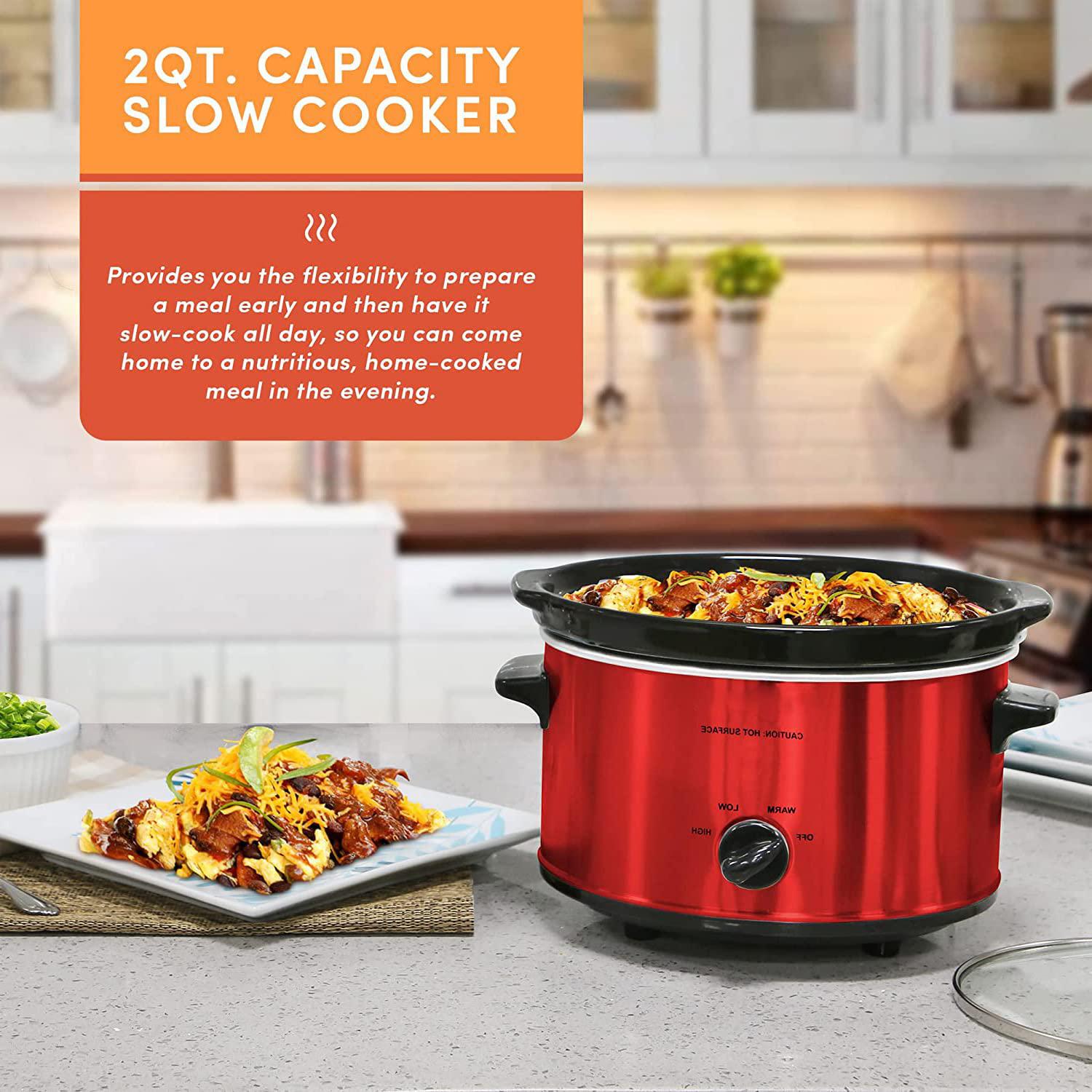 NOZAYA 2-quart electric oval slow cooker - adjustable temp, entrees, sauces, stews &a; dips, dishwasher safe glass lid &a; crock (metall
