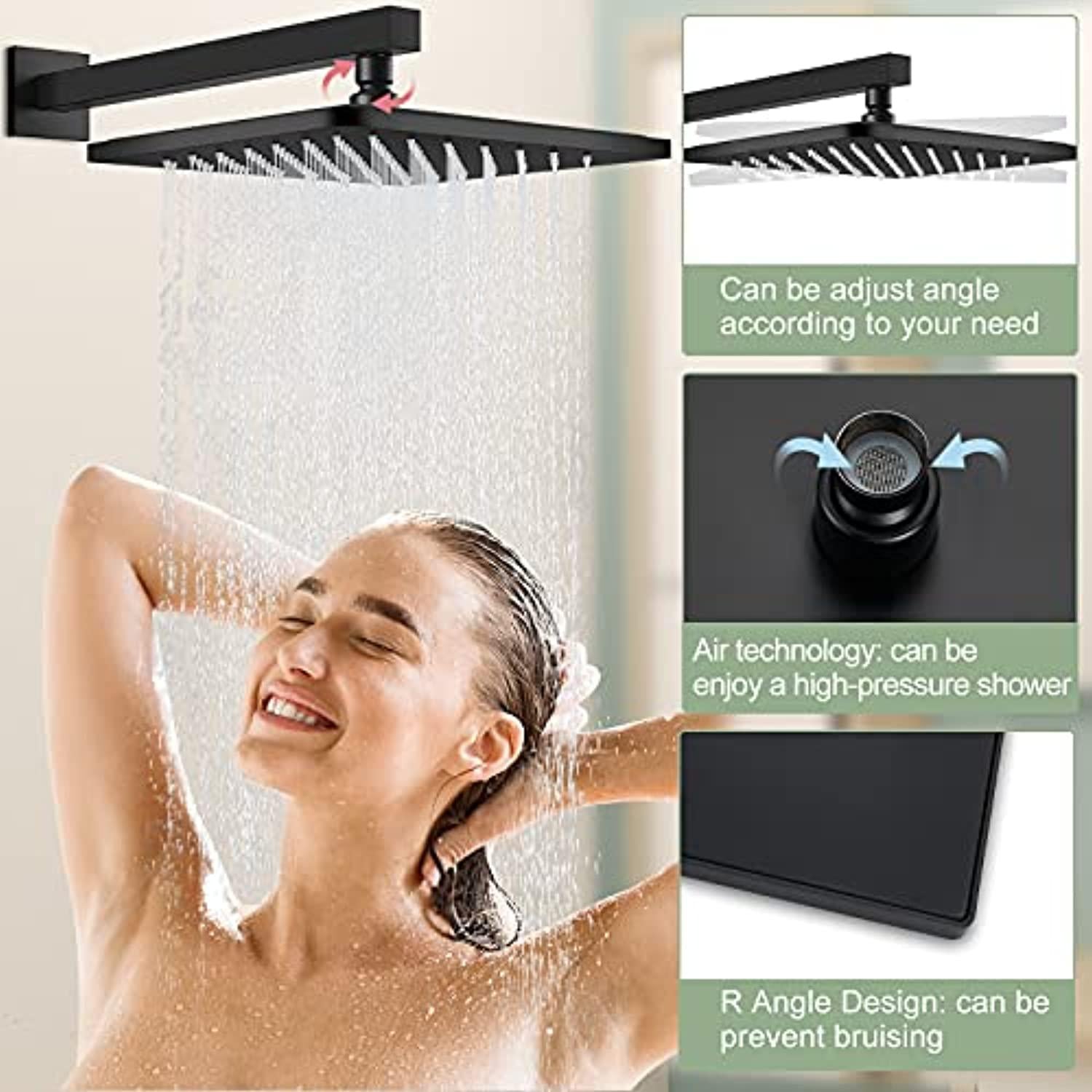 Midanya tub and shower faucet set matt black bathroom rain shower system with tub faucet spout wall mounted 8 inch high pressure rain
