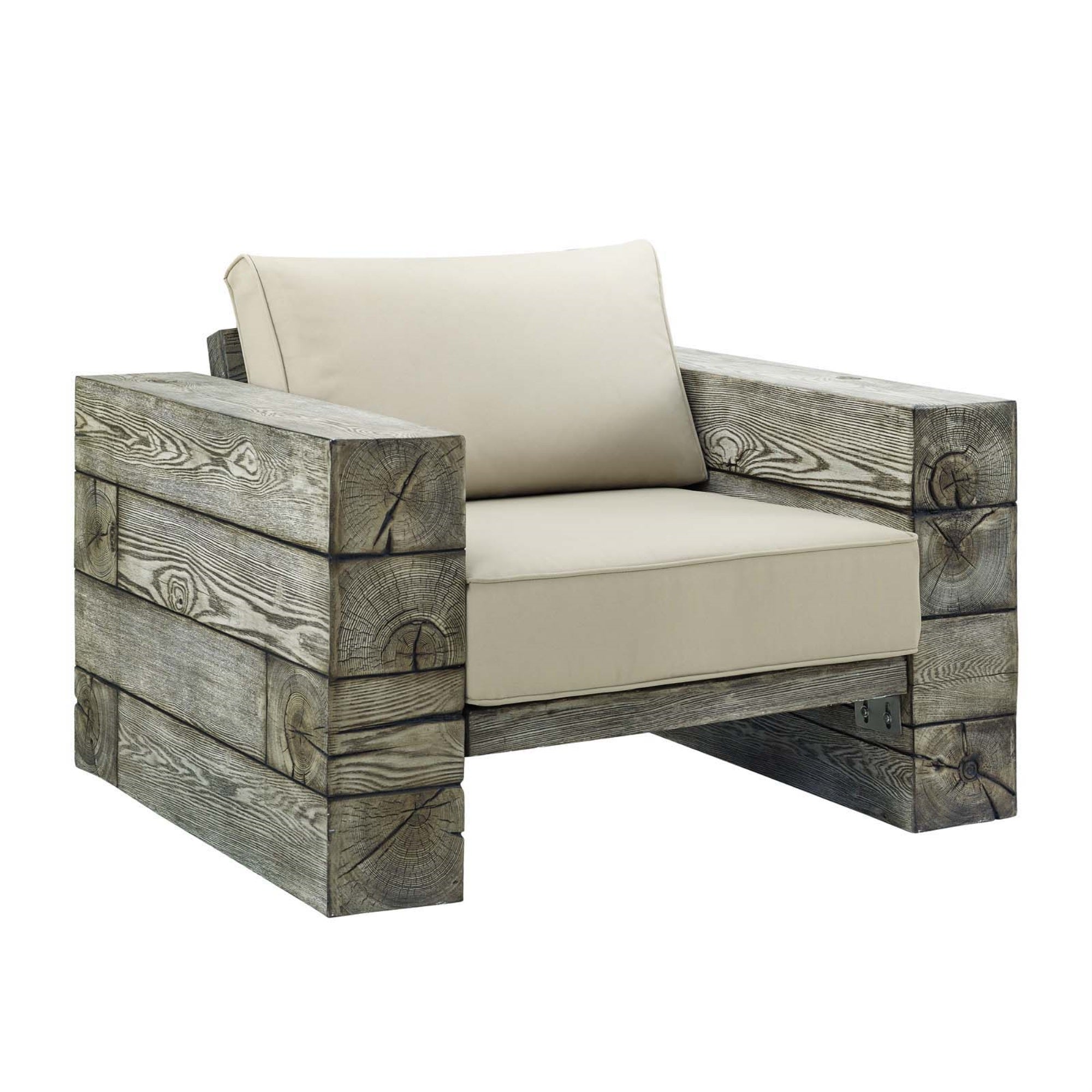 Modway Manteo Rustic Coastal Outdoor Patio Sunbrella Lounge Armchair Set of 2 Light Gray Beige
