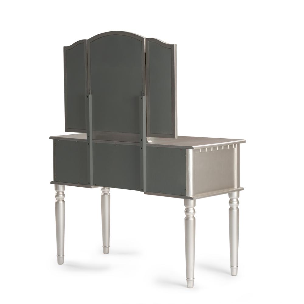 Poundex Wooden Makeup Vanity Set Desk, Mirror and Stool - Silver, 43