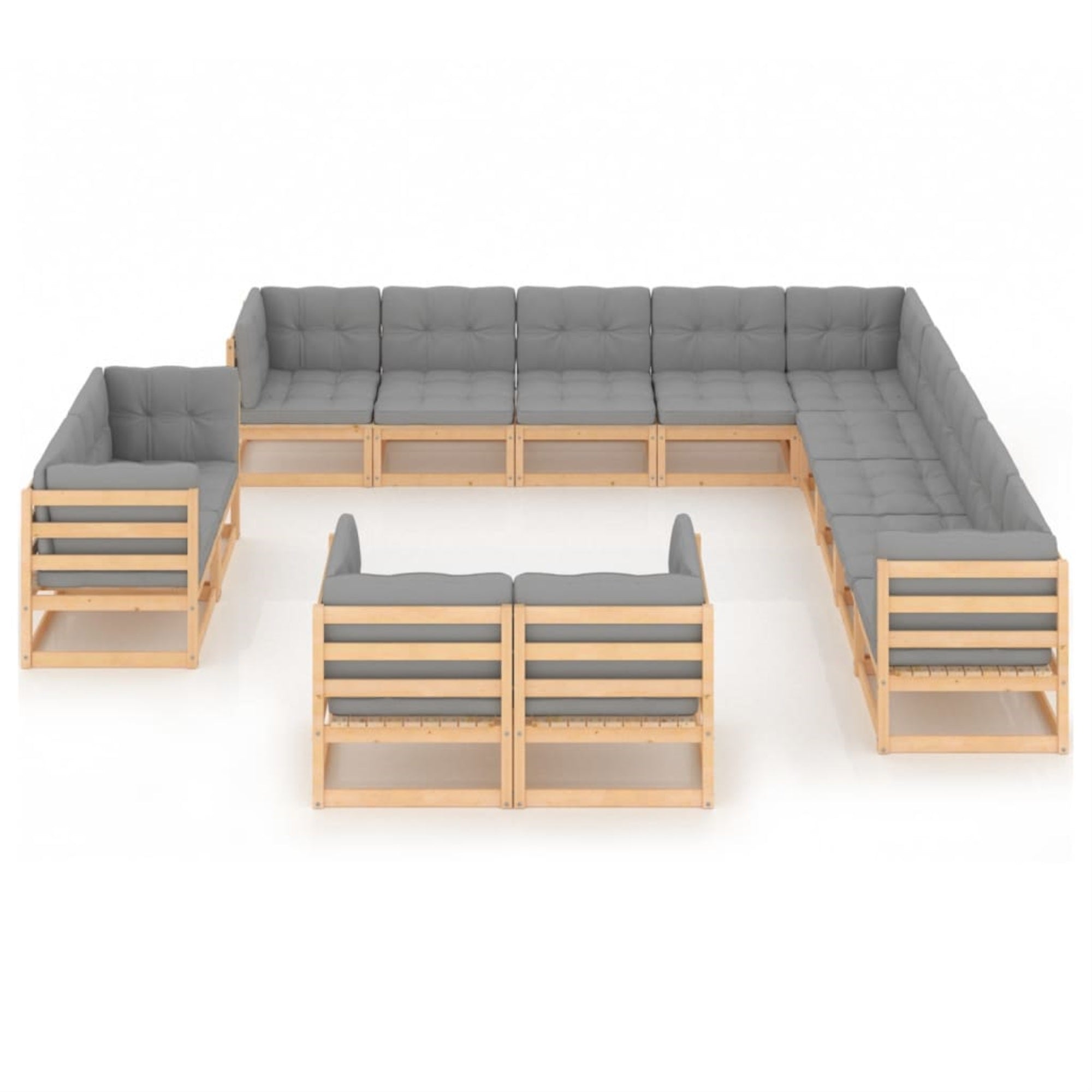 vidaXL 13 Piece Garden Lounge Set with Cushions Solid Pinewood Brown