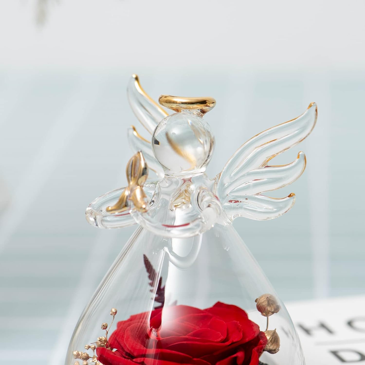 Great Choice Products Angel Figurine Gift, Preserved Rose Forever Flower Gift Rose In Glass Christmas Mothers Day Valentines D…