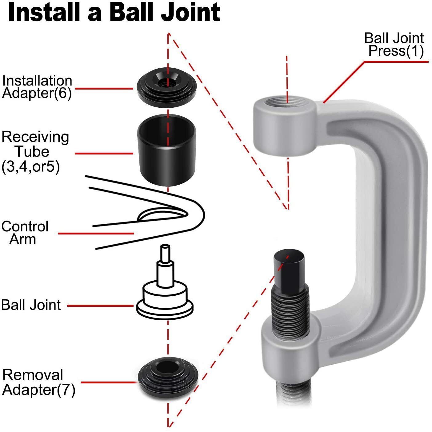 GCP Products Heavy Duty 4 In 1 Ball Joint Press &a; U Joint Removal Tool Kit With 4X4 Adapters