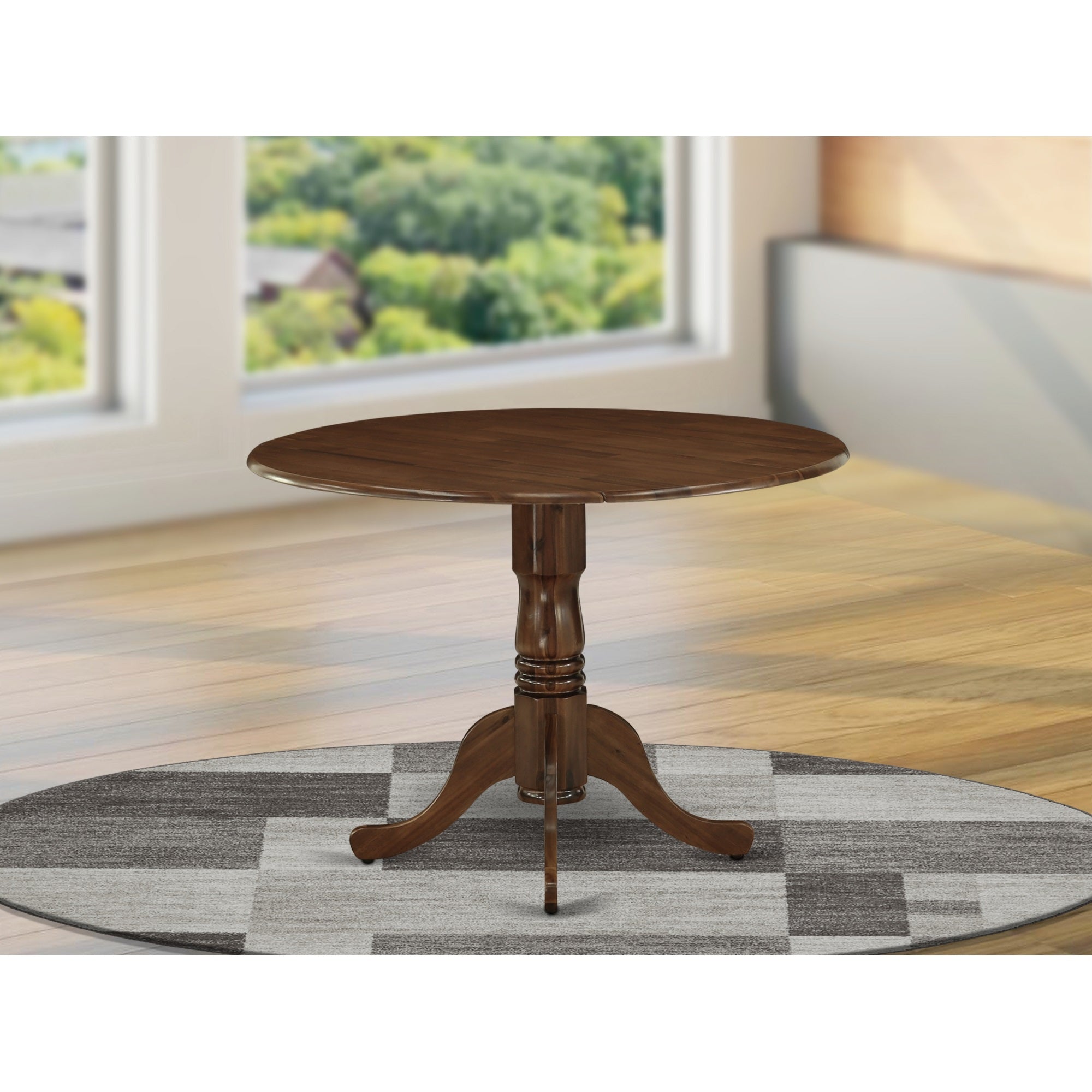 East West Furniture DLT-AWA-TP Dublin Dining Table Made of Rubber Wood with Two 9 Inch Drop Leaves, 42 Inch Round, Walnut Finish