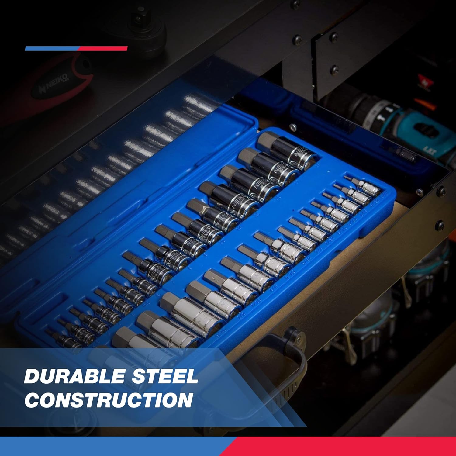 GCP Products Allen Hex Bit Socket Set, 32 Piece Sae And Metric Allen Socket Set, Allen Head Hex Key Socket Set Made With S2 Steel