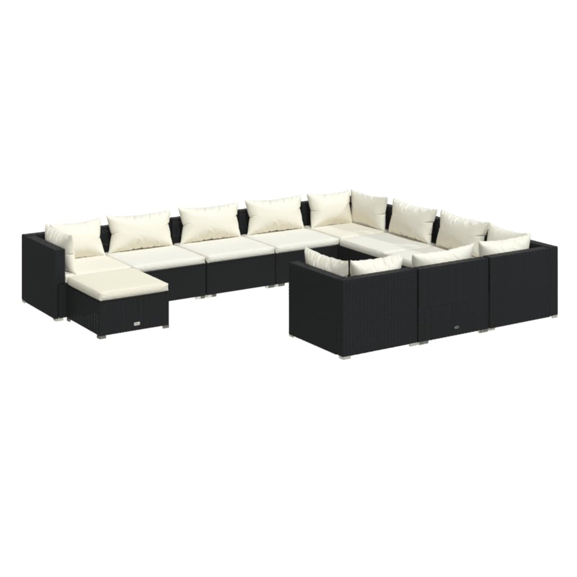 vidaXL 11 Piece Garden Lounge Set with Cushions Poly Rattan Black Black