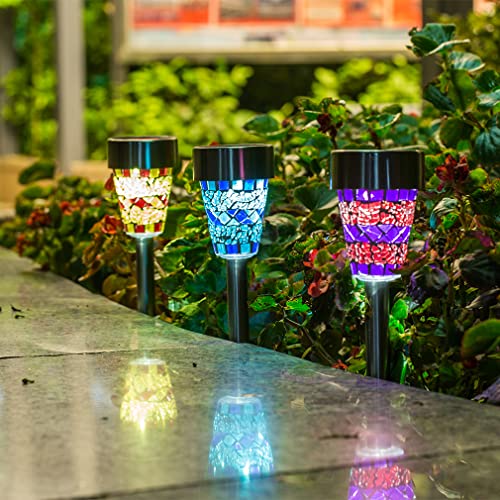 Sunwind Solar Garden Lights Outdoor Decorative Mosaic Glass Pathway Lights White LED Solar Landscape Lights Waterproof for Lawn Path Pat