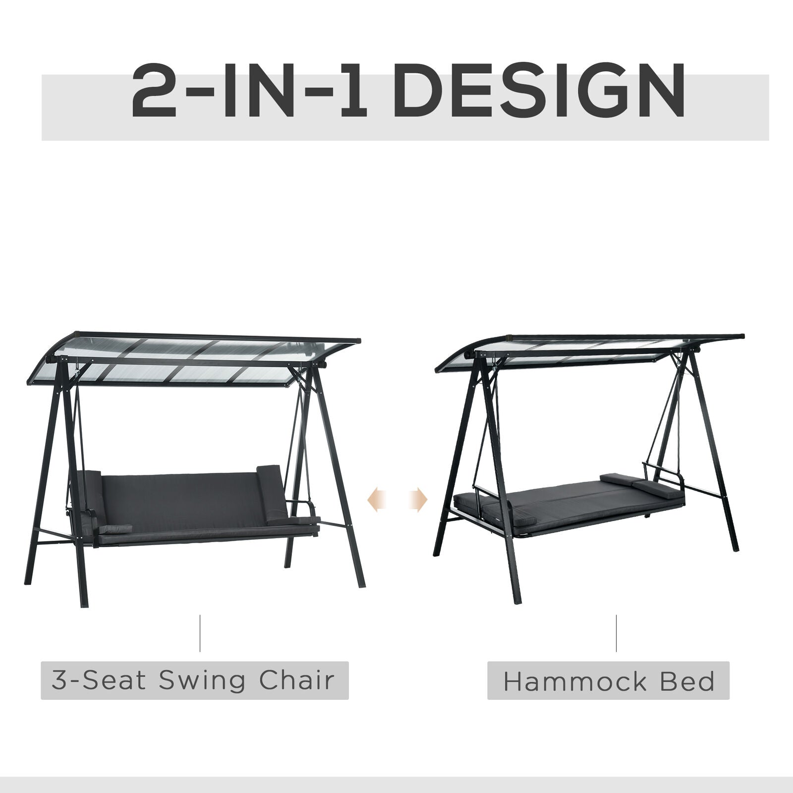 GCP Products 3-Seat Patio Swing Chair Hammock Bed W/ Mesh Seats And Steel Frame