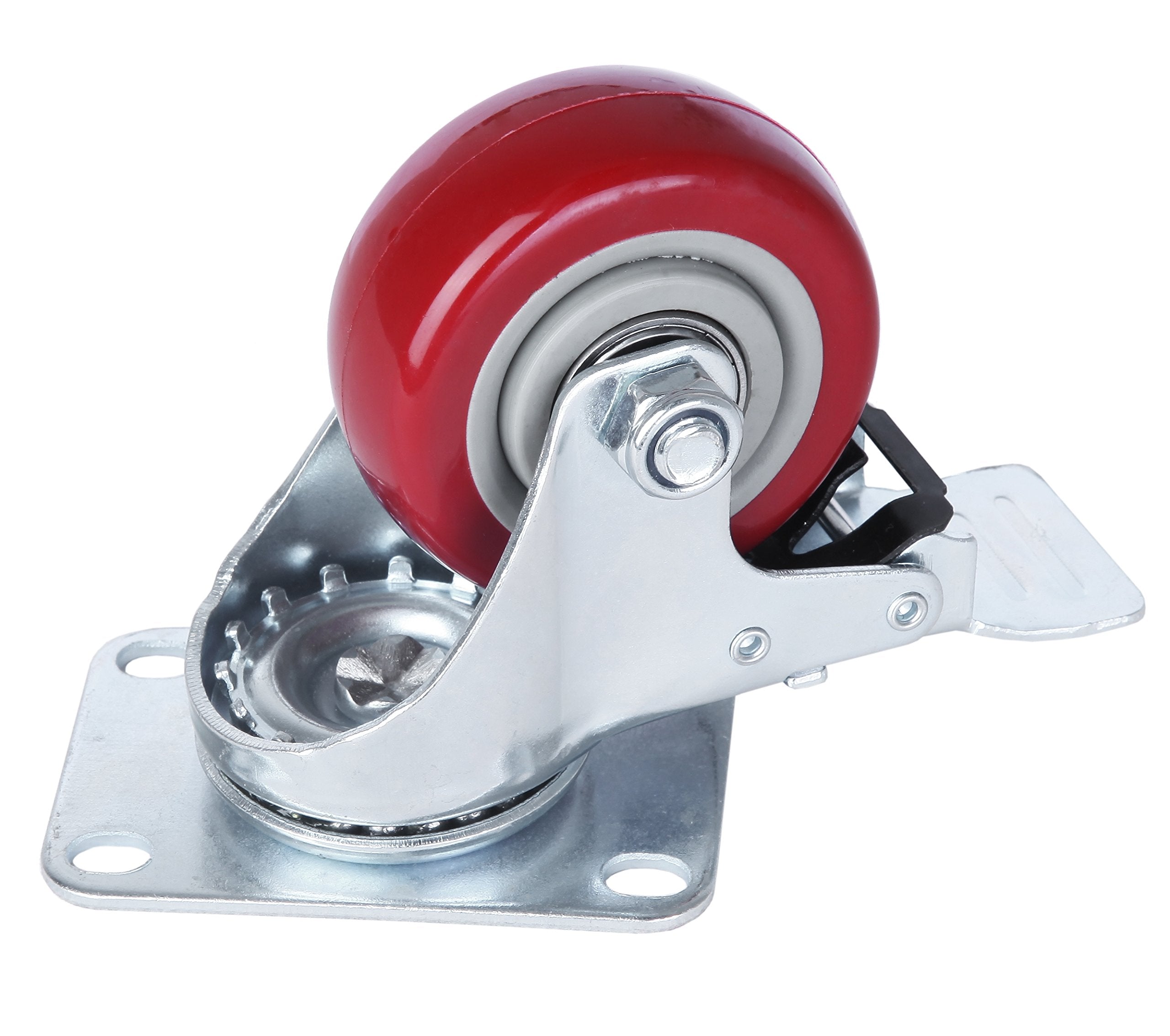 Finnhomy 3 Inch Caster Wheels Set of 4 with Brake Heavy Duty Plate Swivel Casters Premium Polyurethane Wheels PU Load Bearing 1,