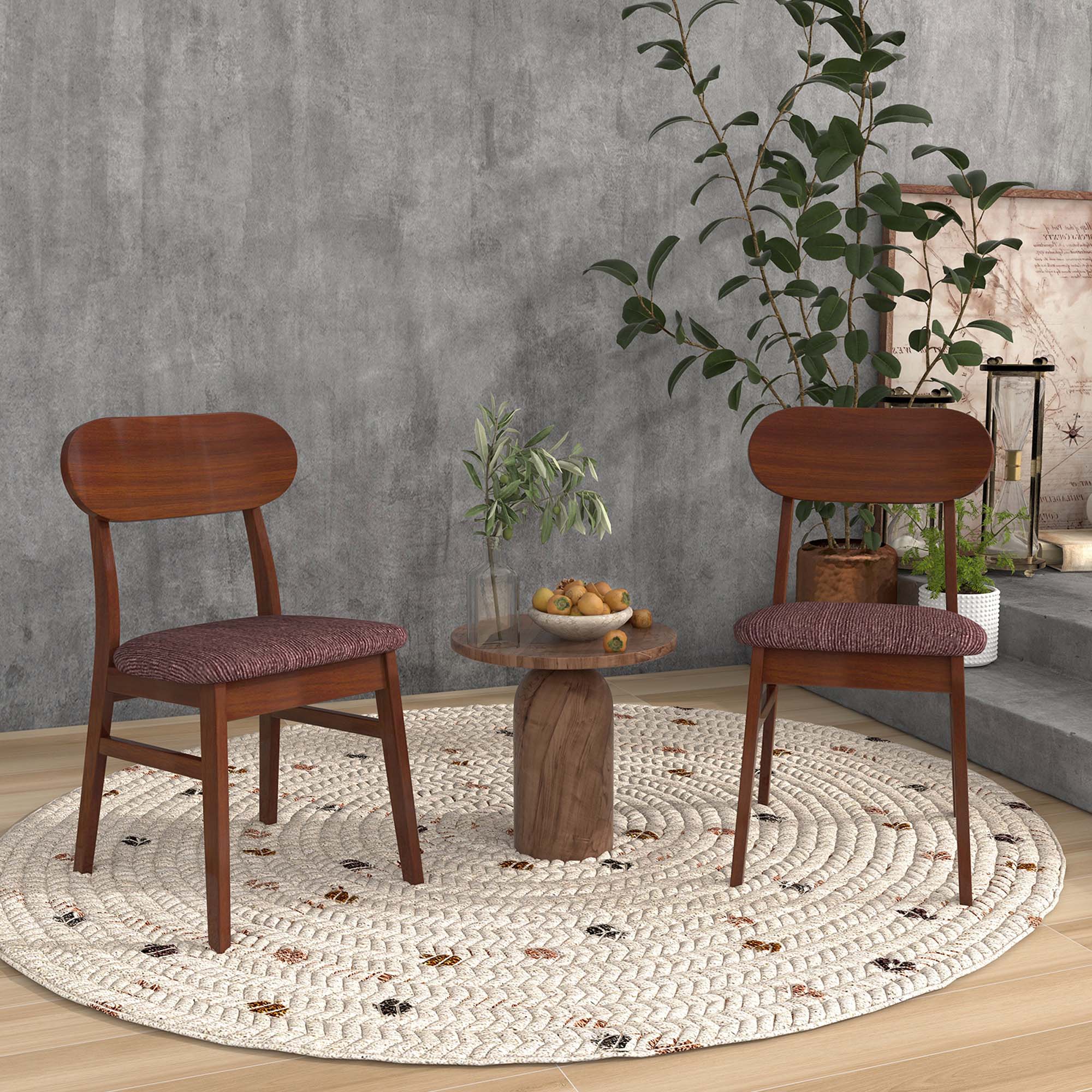 Costway Set of 2 Wooden Dining Chairs Mid-Century Upholstered Fabric Padded Seat Kitchen