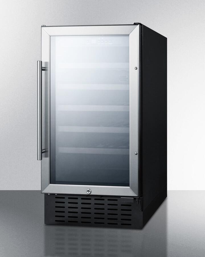 Summit SWC18499B 18 Wine Cooler with 34 Bottle Capacity  Factory Installed Lock  LED Lighting  Digital Thermostat  Glass Door  i
