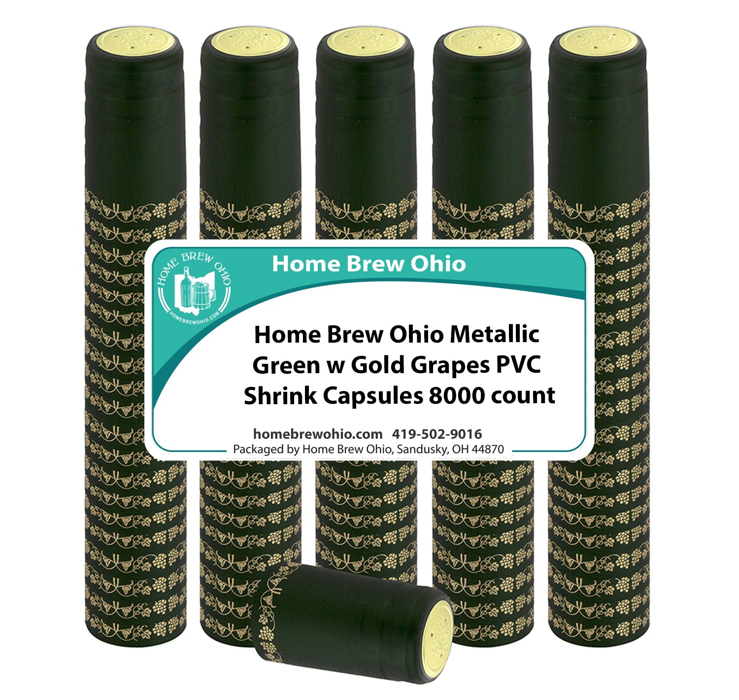 HOME BREW OHIO HOMEBREWOHIO.COM Home Brew Ohio Green With Gold Grapes PVC Shrink Capsules 8000 count