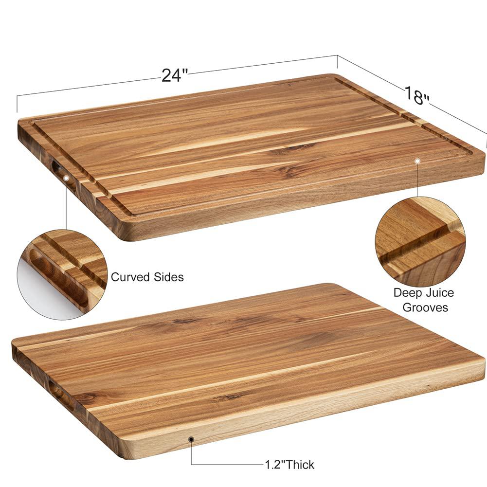 Fashionwu extra large acacia wood cutting board, 24x18 inch large butcher block chopping board with handle and juice groove, carving bo