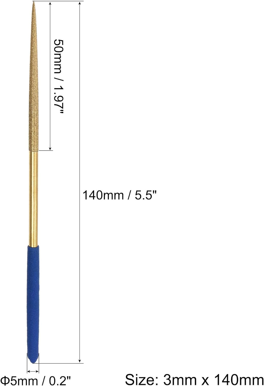 UXCELL Diamond Needle File Set 3mm x 140mm, Round Files Titanium Coated Tools for Metal Wood Stone Glass, 10pcs