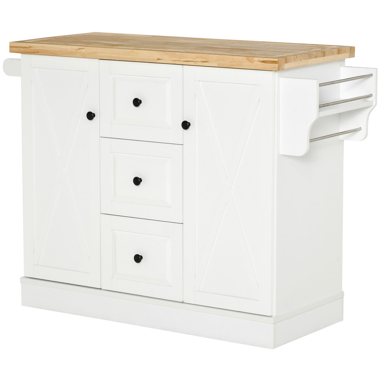 GCP Products Portable Rolling Kitchen Island Cart With Spice Rack And Towel Rack Wood White