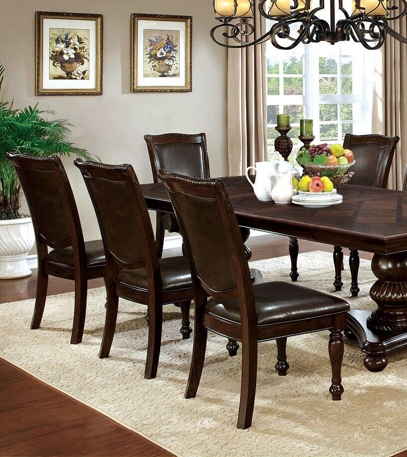 Esofastore Espresso Leatherette Brown Cherry Solid wood Set of 6pc Dining Chairs Formal Luxurious Side Chairs Padded Seat Back Dining Room