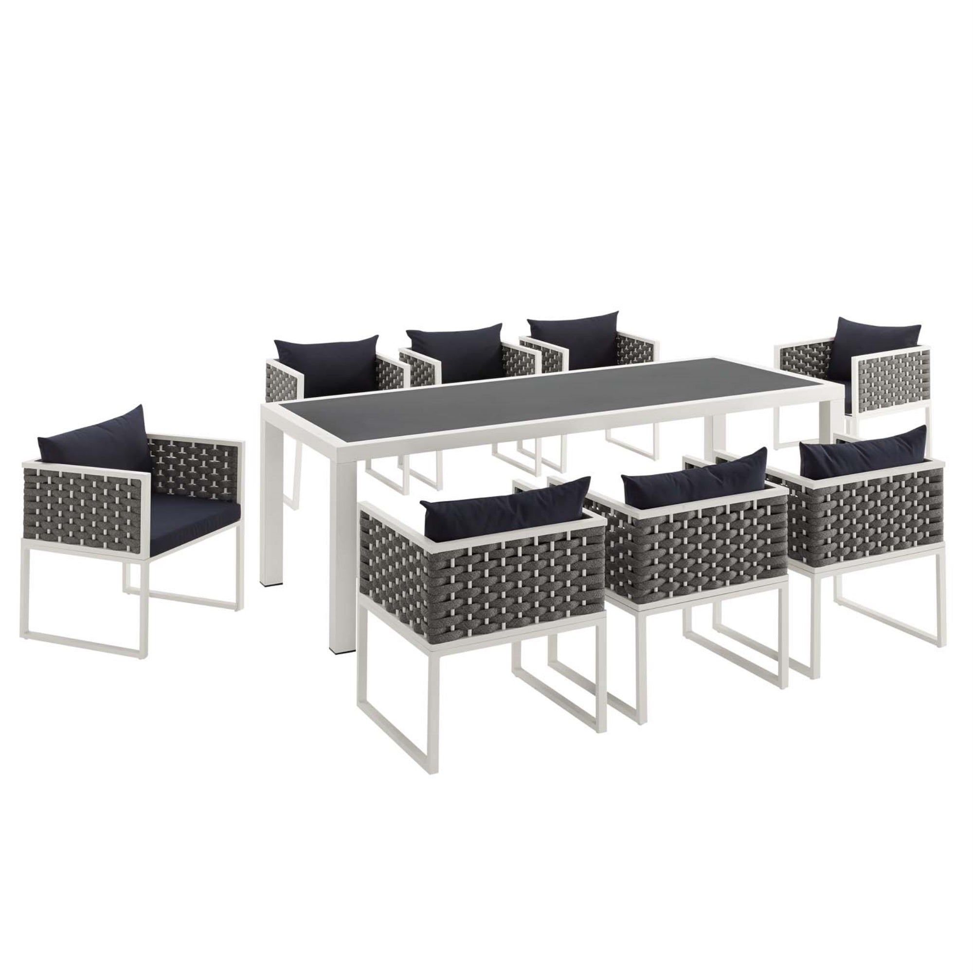Modway Stance 9 Piece Outdoor Patio Aluminum Dining Set White Navy