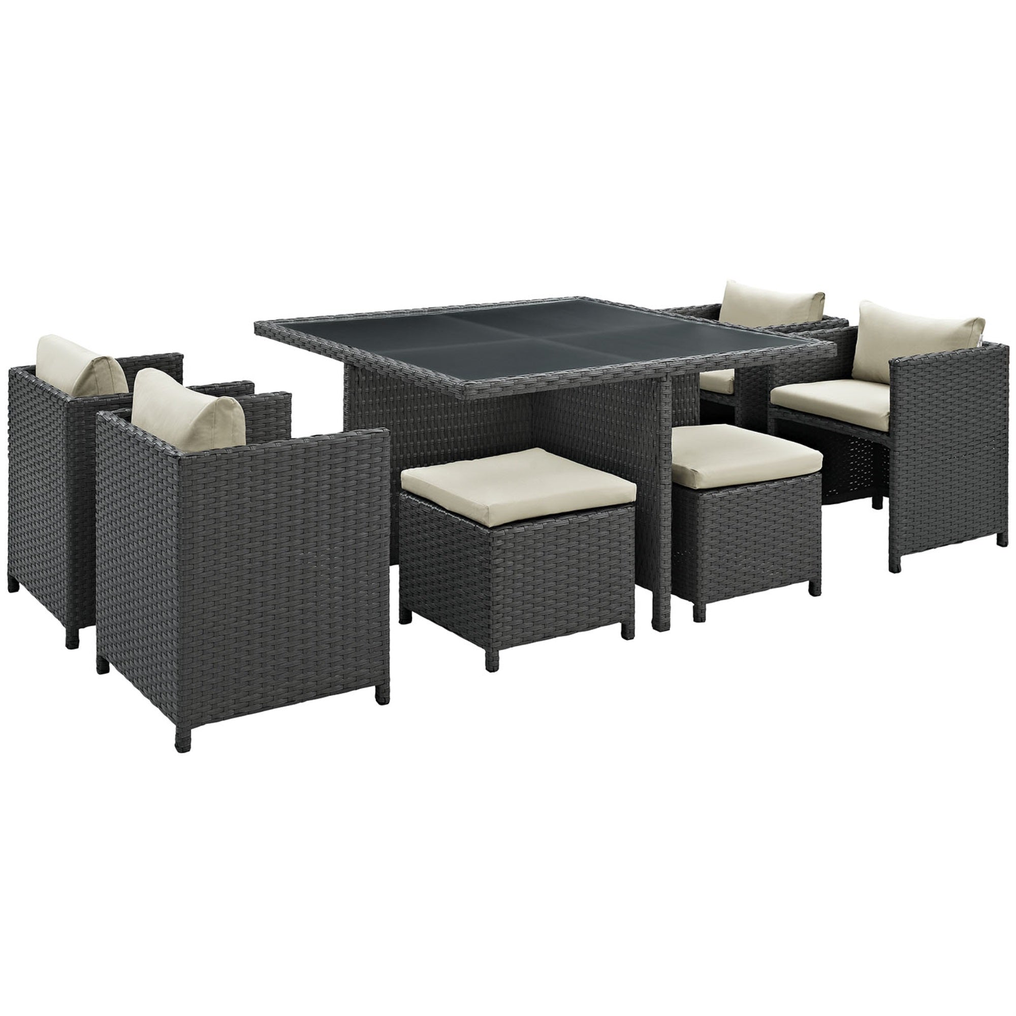 Ergode Sojourn 9 Piece Outdoor Patio Sunbrella Dining Set - Antique Canvas Beige